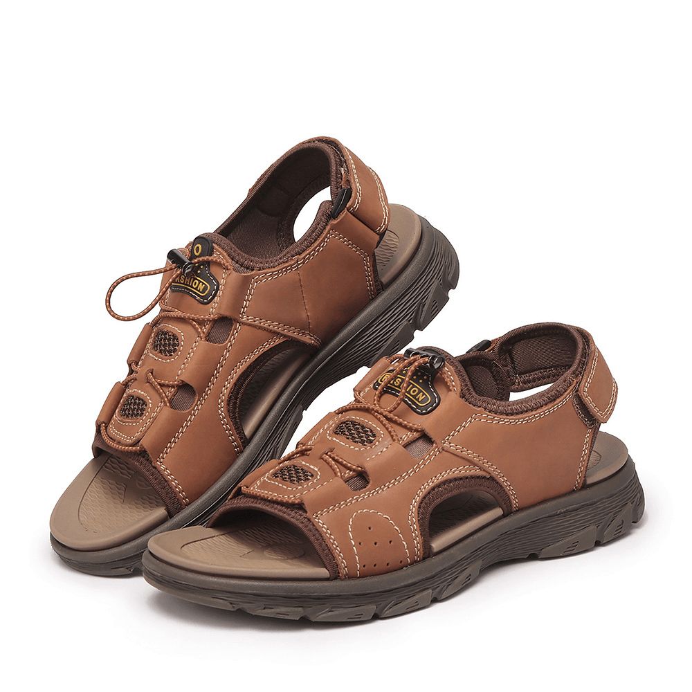 Mannen Echt Leer Geopende Ademende Antislip Casual Outdoor Sandalen