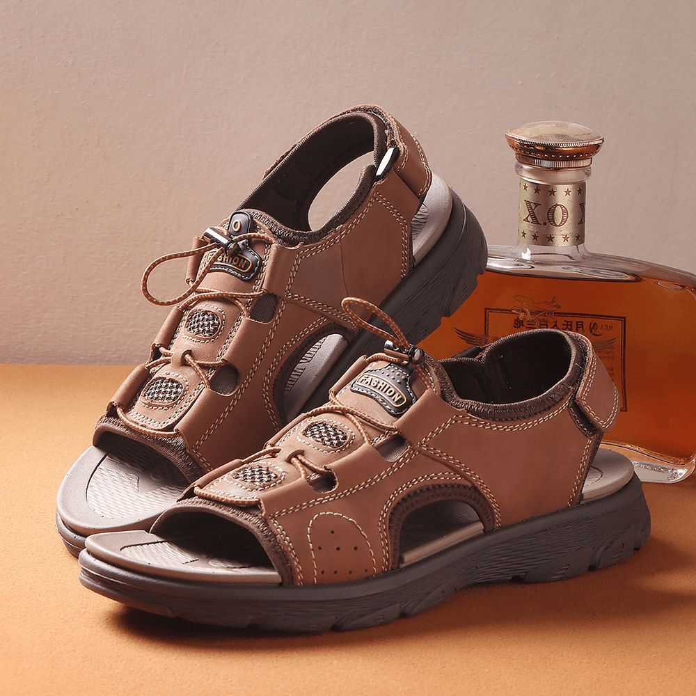 Mannen Echt Leer Geopende Ademende Antislip Casual Outdoor Sandalen