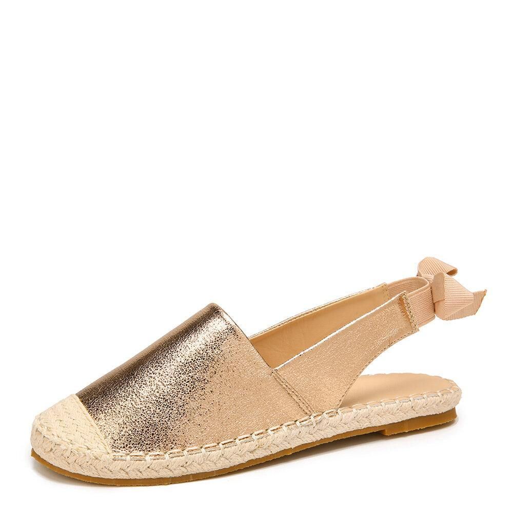 Vrouwen Casual Gesloten Teen Strikhak Espadrille Splicing Platte Schoenen Visserssandalen