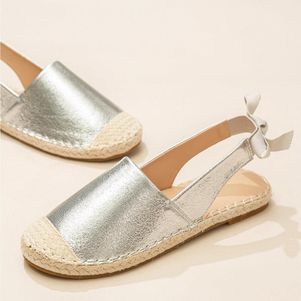 Vrouwen Casual Gesloten Teen Strikhak Espadrille Splicing Platte Schoenen Visserssandalen