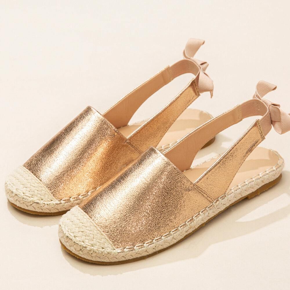 Vrouwen Casual Gesloten Teen Strikhak Espadrille Splicing Platte Schoenen Visserssandalen