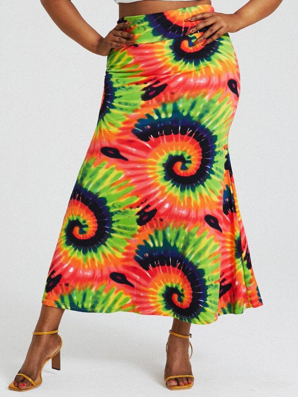 Bohemen Tie Dye Print Hoge Taille Billen Bodycon Lange Rok