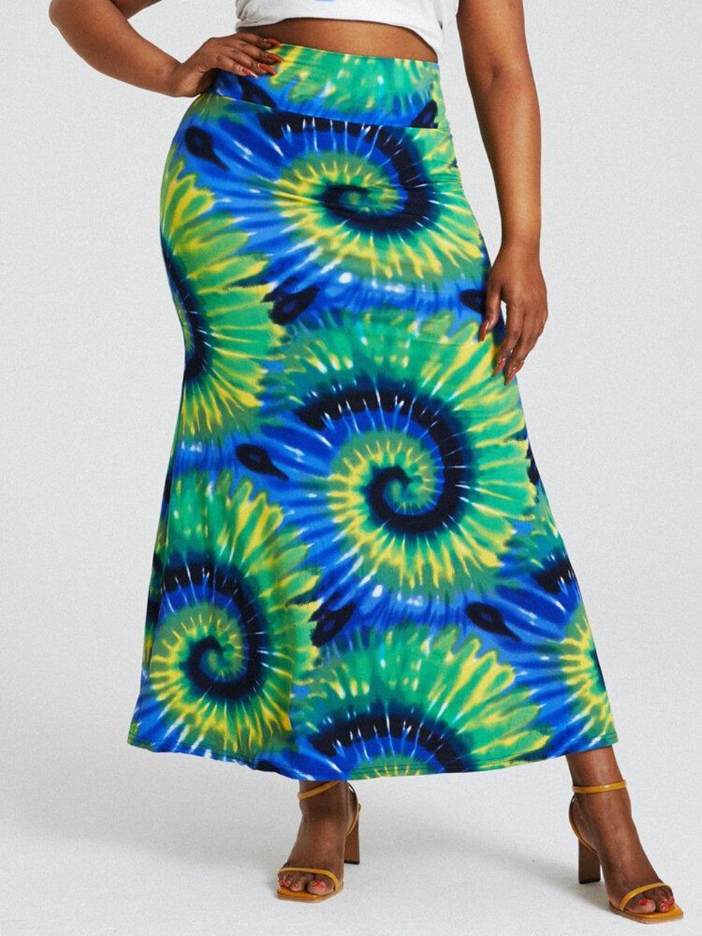 Bohemen Tie Dye Print Hoge Taille Billen Bodycon Lange Rok