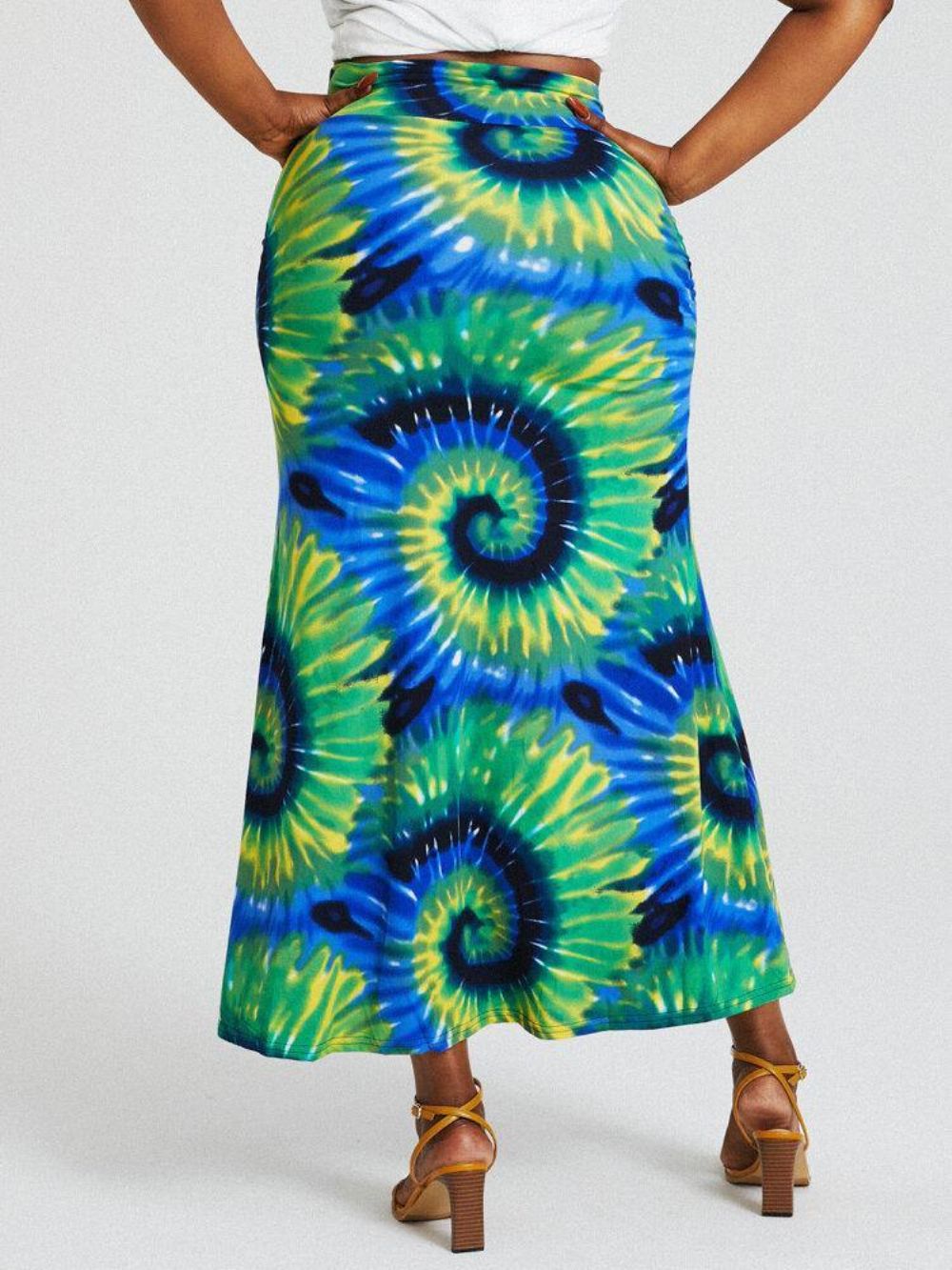 Bohemen Tie Dye Print Hoge Taille Billen Bodycon Lange Rok