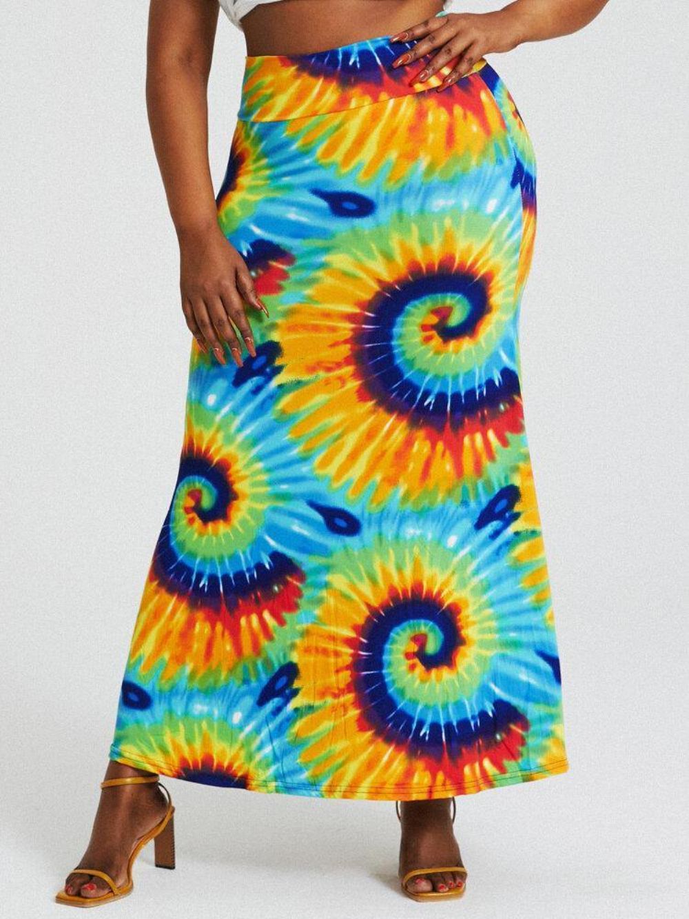 Bohemen Tie Dye Print Hoge Taille Billen Bodycon Lange Rok