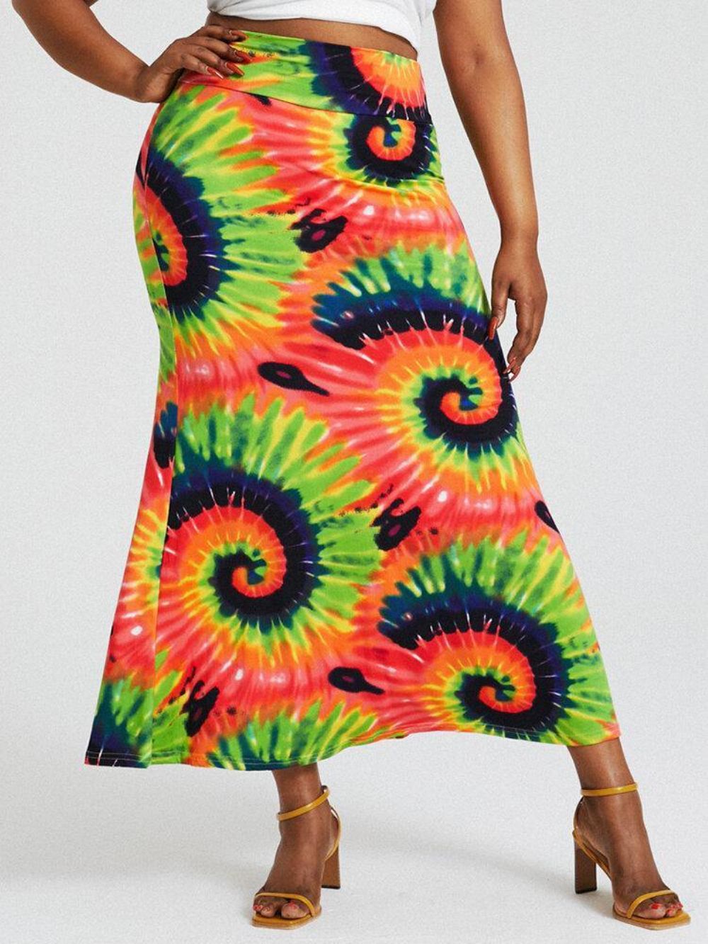 Bohemen Tie Dye Print Hoge Taille Billen Bodycon Lange Rok