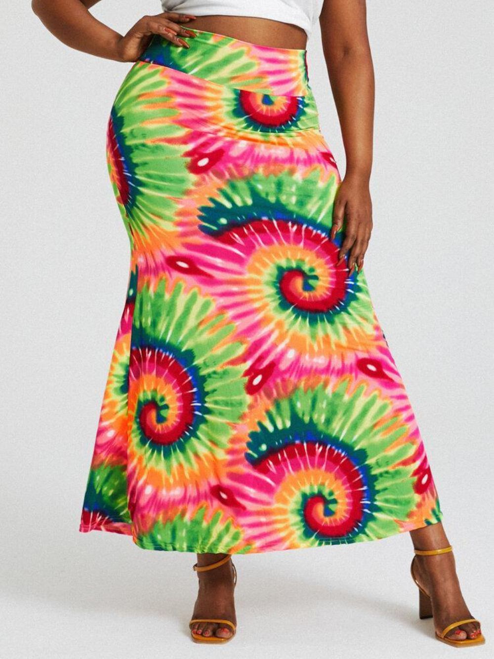 Bohemen Tie Dye Print Hoge Taille Billen Bodycon Lange Rok