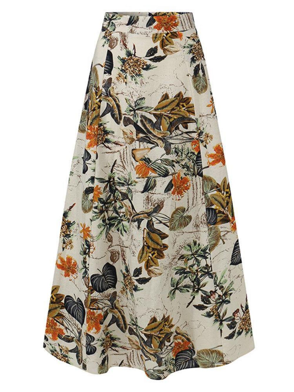 Dames 100% Katoenen Plant Bloemenprint Hoge Taille Bohemen Maxi Rokken