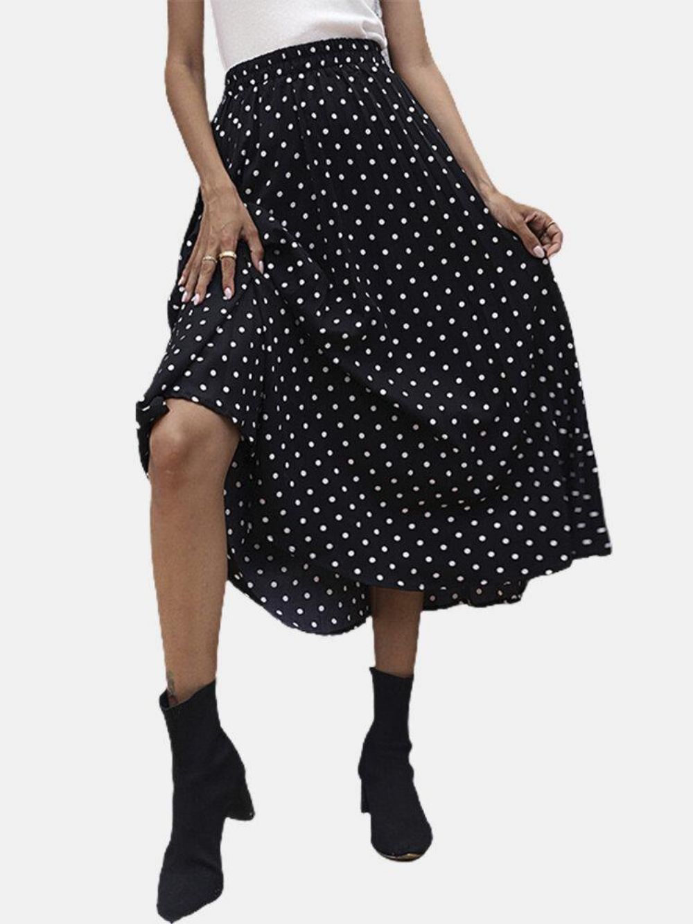 Dames Polka Dot Bedrukte Hoge Taille Losse Stijlvolle Halflange Rok