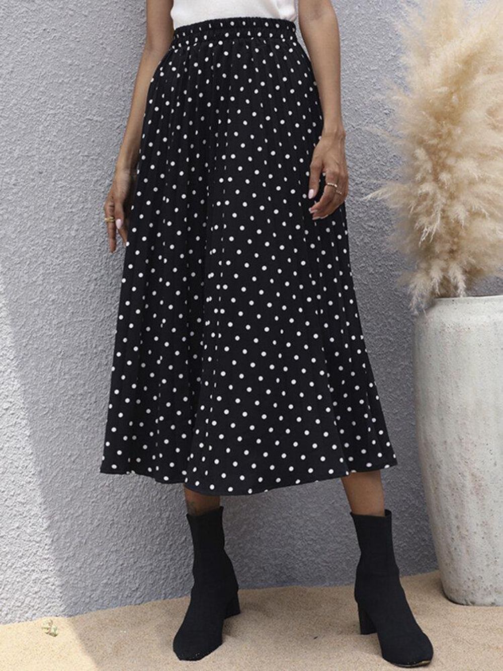 Dames Polka Dot Bedrukte Hoge Taille Losse Stijlvolle Halflange Rok