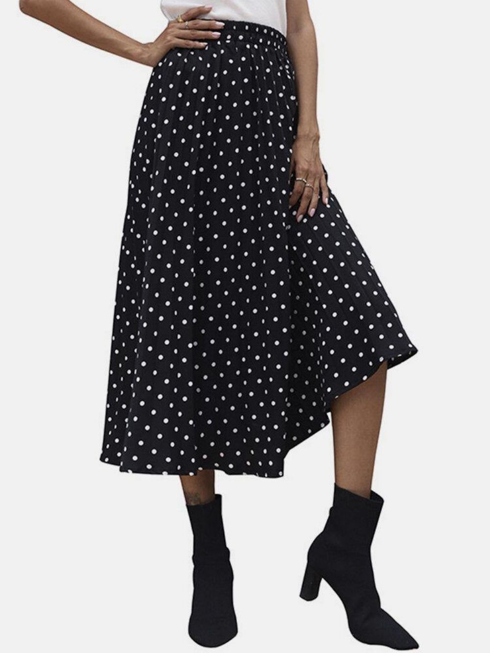 Dames Polka Dot Bedrukte Hoge Taille Losse Stijlvolle Halflange Rok