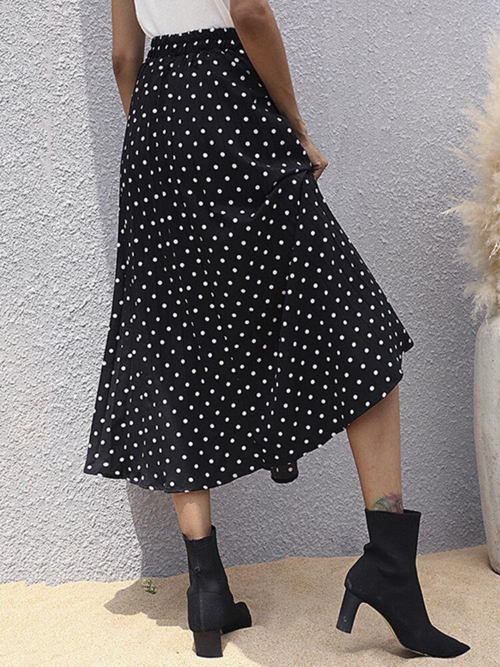 Dames Polka Dot Bedrukte Hoge Taille Losse Stijlvolle Halflange Rok