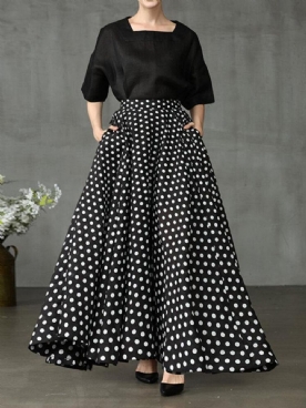 Dames Polka Dot Print Losse Grote Schommel Zijzakken Casual Lange Rok