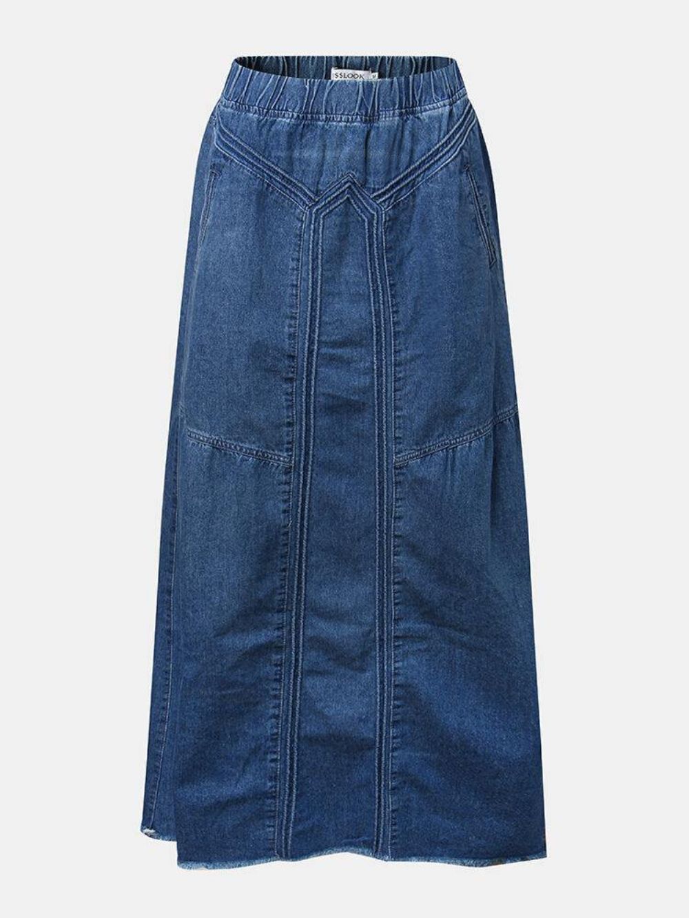 Dames Verontruste Effen Kleur Elastische Taille Losse Denim Rok Met Zak