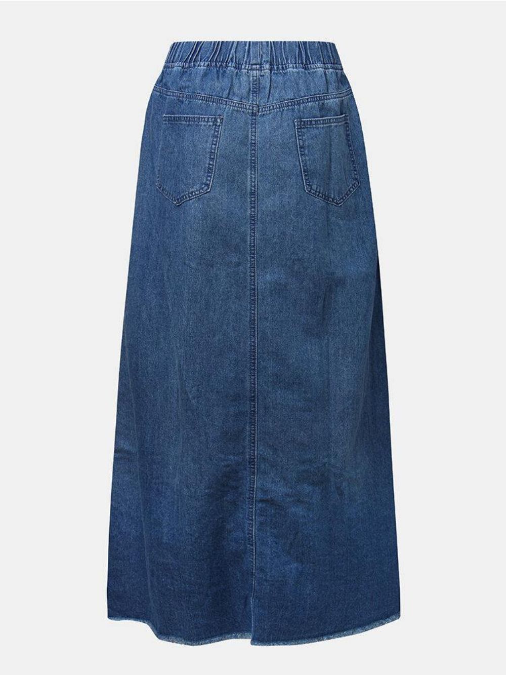 Dames Verontruste Effen Kleur Elastische Taille Losse Denim Rok Met Zak