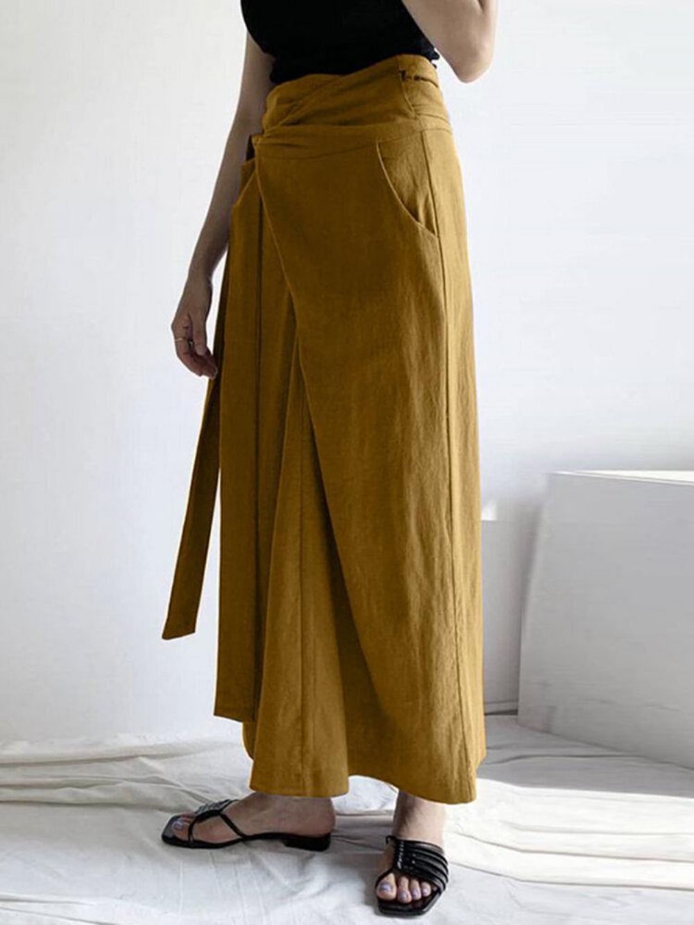 Effen Kleur Effen Geknoopte Zak Lange Casual Rok Dames