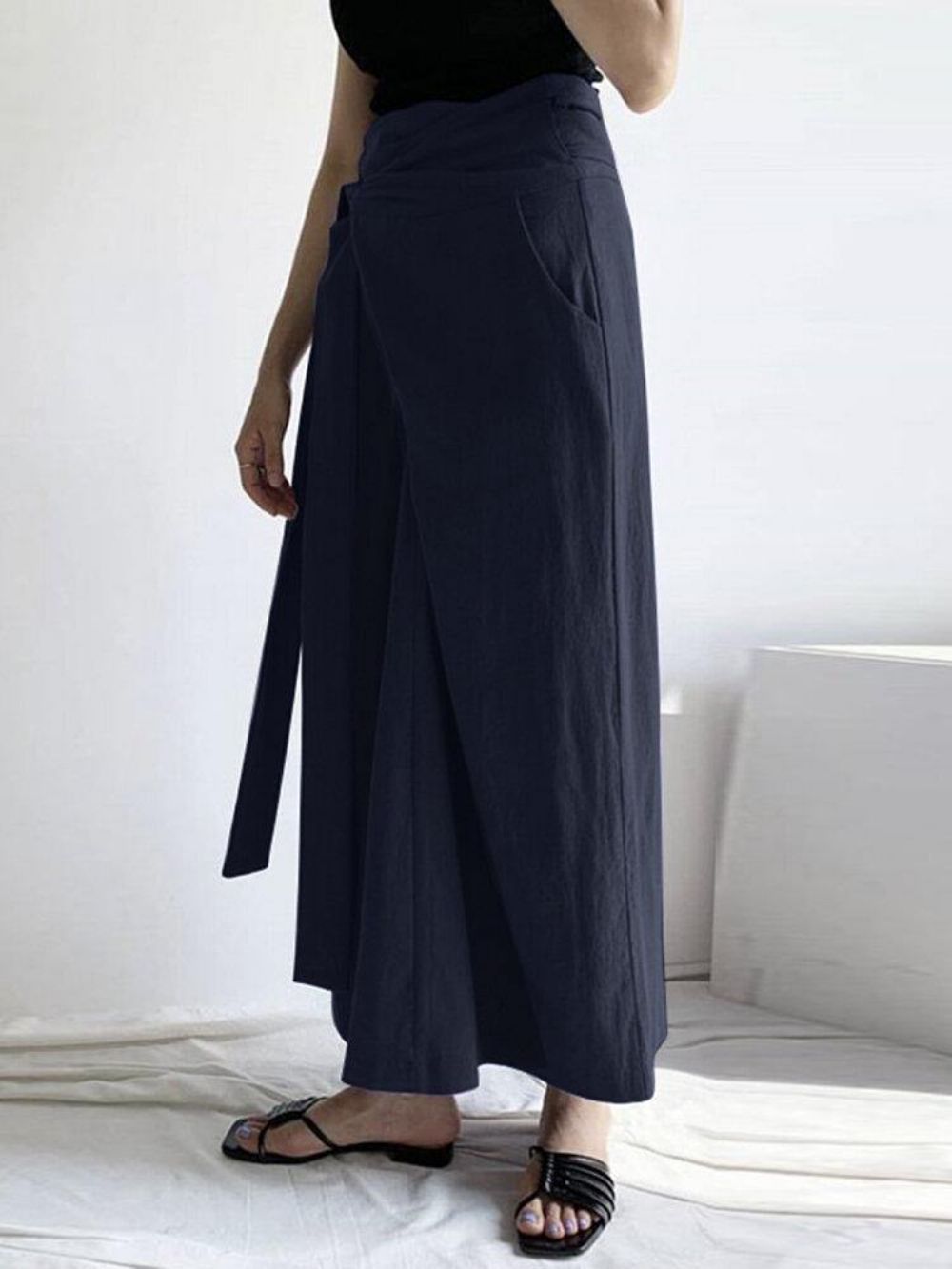 Effen Kleur Effen Geknoopte Zak Lange Casual Rok Dames