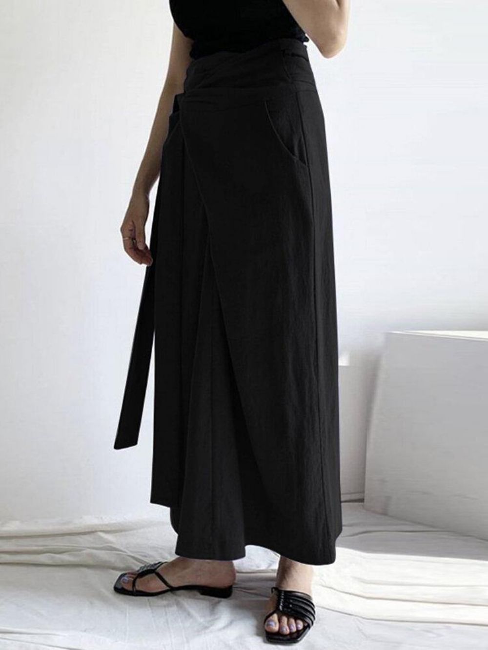 Effen Kleur Effen Geknoopte Zak Lange Casual Rok Dames