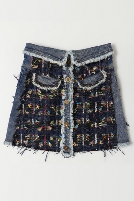 Gawqo Denim Rok Met Decoratieve Zoom Knoopsluiting