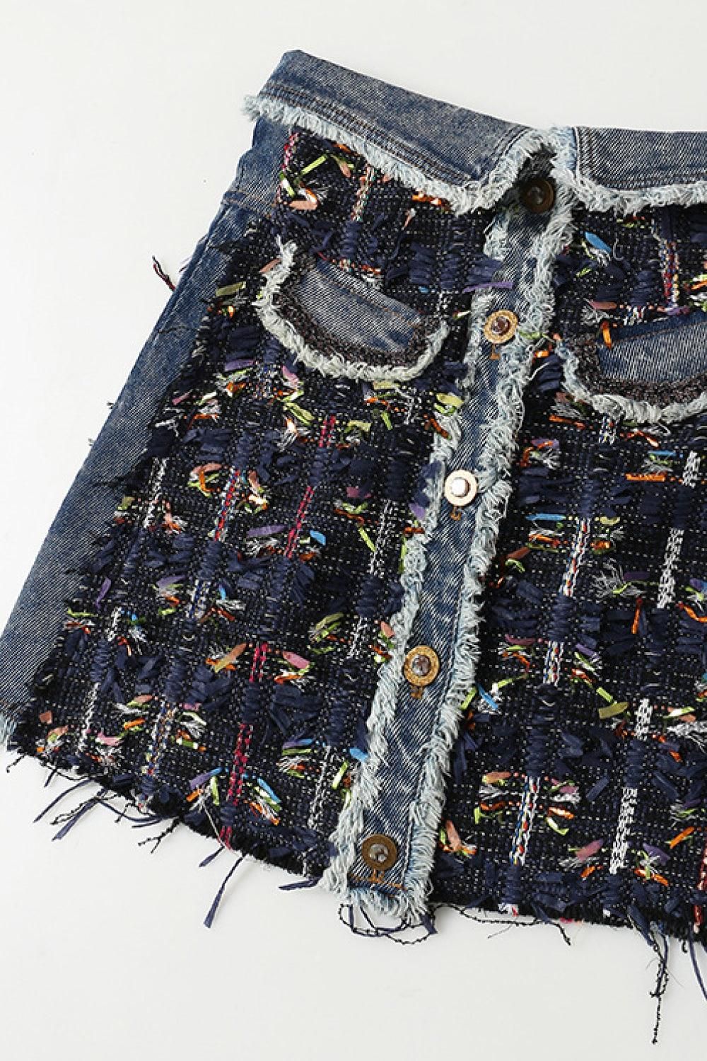 Gawqo Denim Rok Met Decoratieve Zoom Knoopsluiting