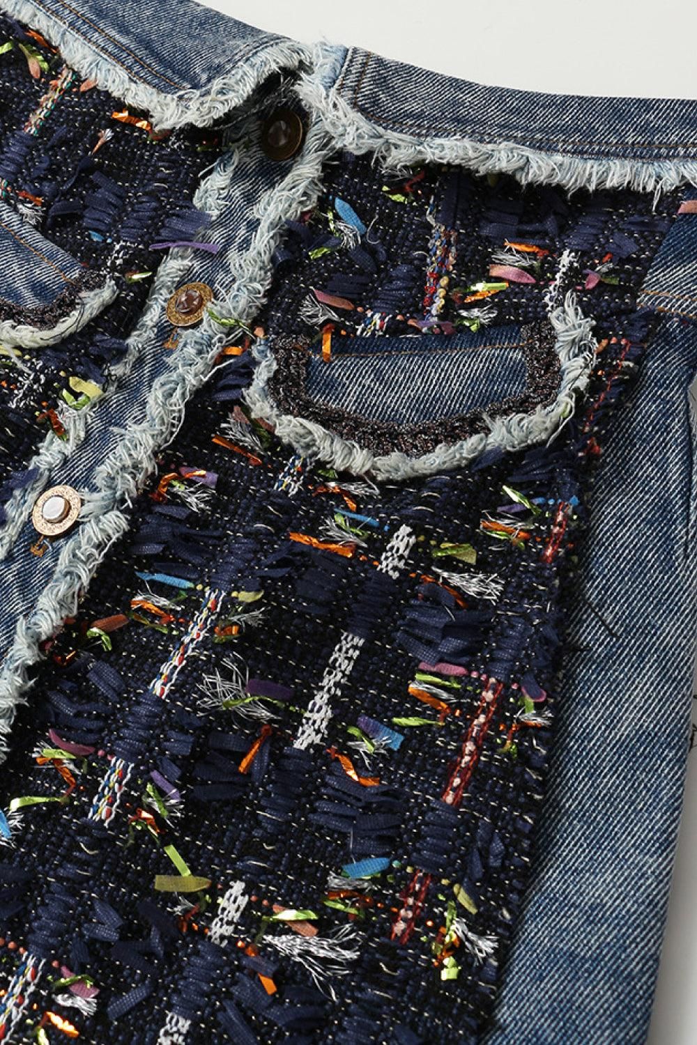 Gawqo Denim Rok Met Decoratieve Zoom Knoopsluiting