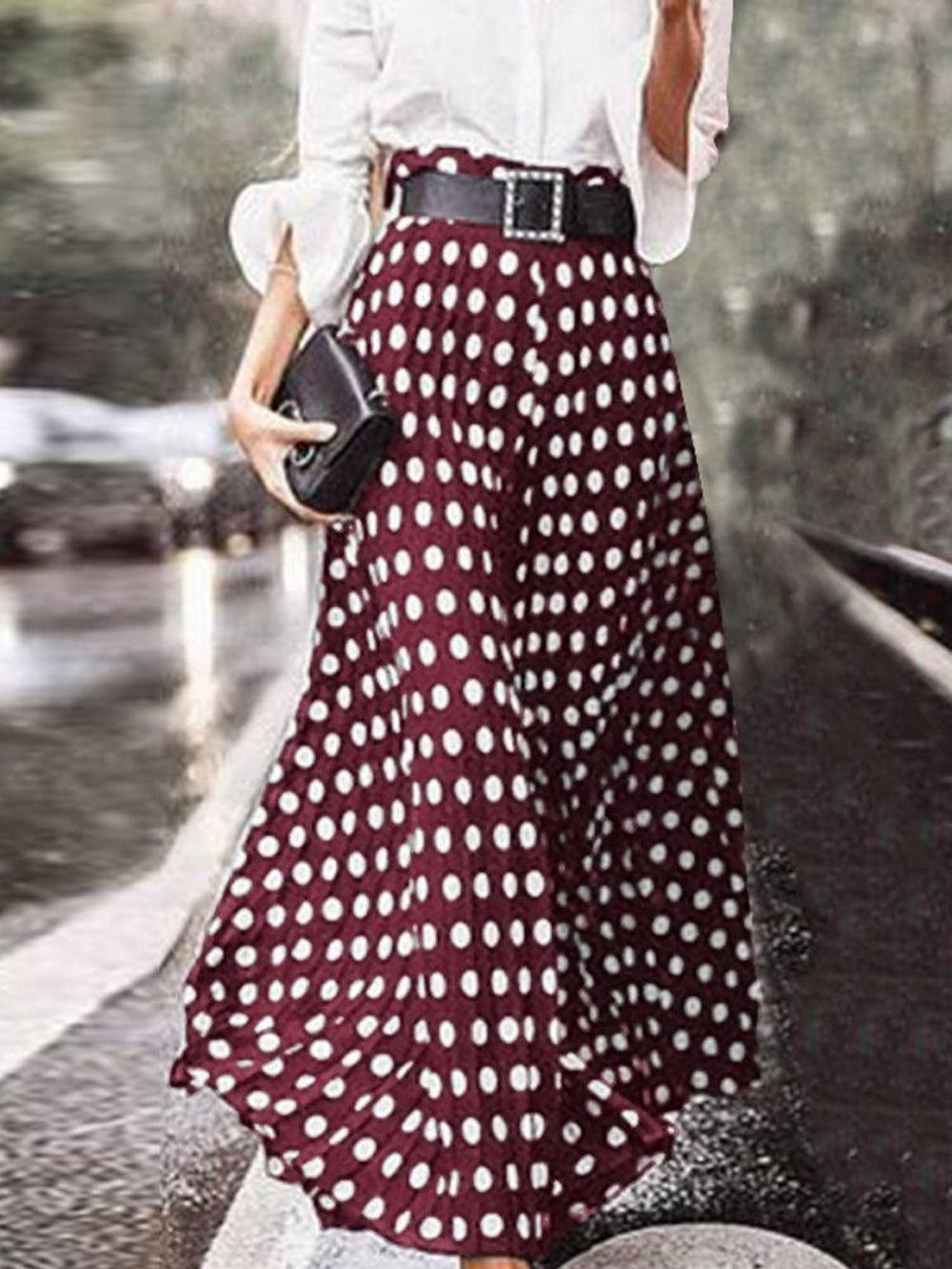 Polka Dot Print Hoge Taille Zijrits Elegante Losse Maxi-Rokken