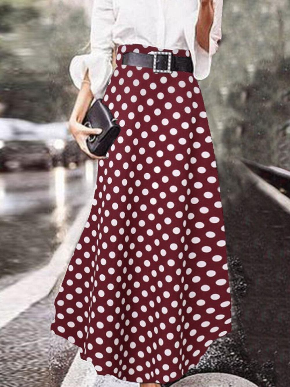 Polka Dot Print Hoge Taille Zijrits Elegante Losse Maxi-Rokken