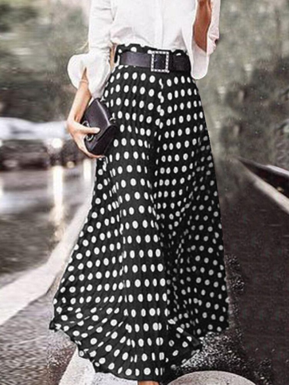 Polka Dot Print Hoge Taille Zijrits Elegante Losse Maxi-Rokken