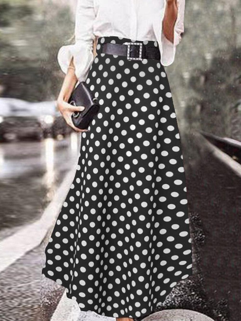 Polka Dot Print Hoge Taille Zijrits Elegante Losse Maxi-Rokken