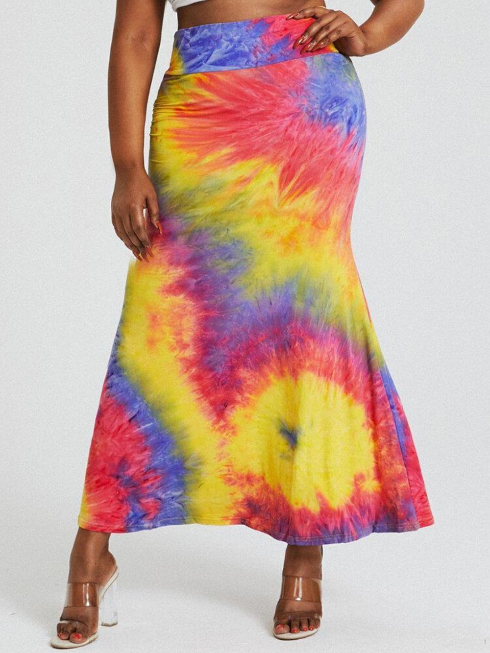 Tie Dye Print Hoge Taille Billen Bodycon Lange Rok