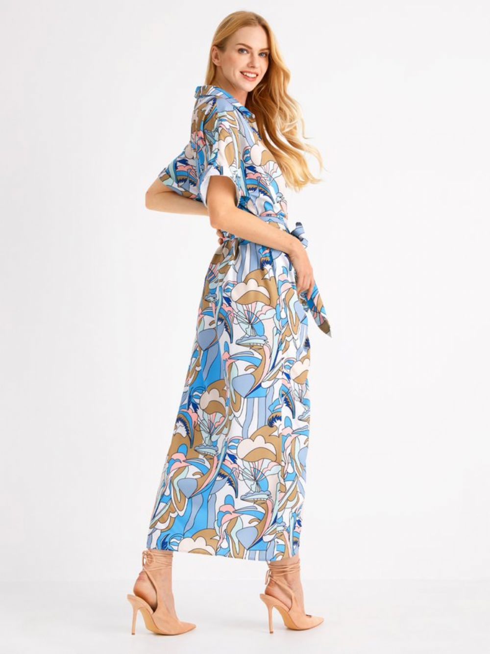 Slim-Fit Jurk Met Korte Mouwen Vakantieprint