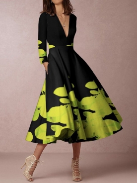 Abstracte Elegante Midi-Jurk Met Normale Pasvorm