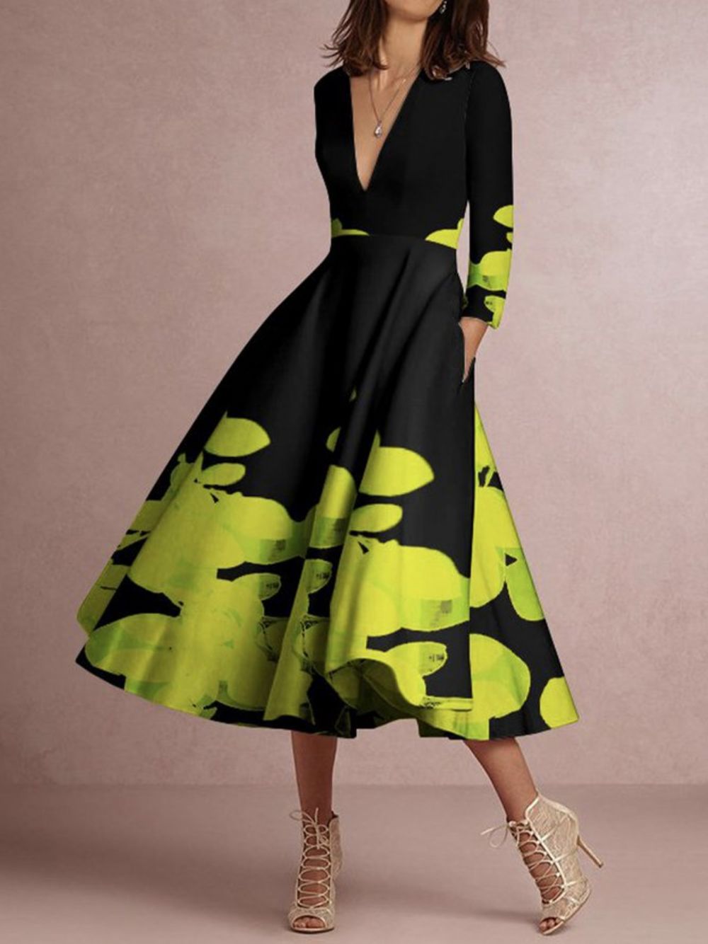 Abstracte Elegante Midi-Jurk Met Normale Pasvorm