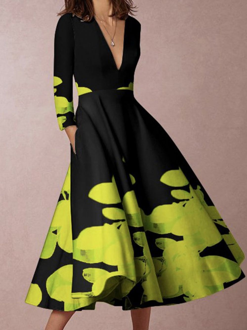 Abstracte Elegante Midi-Jurk Met Normale Pasvorm