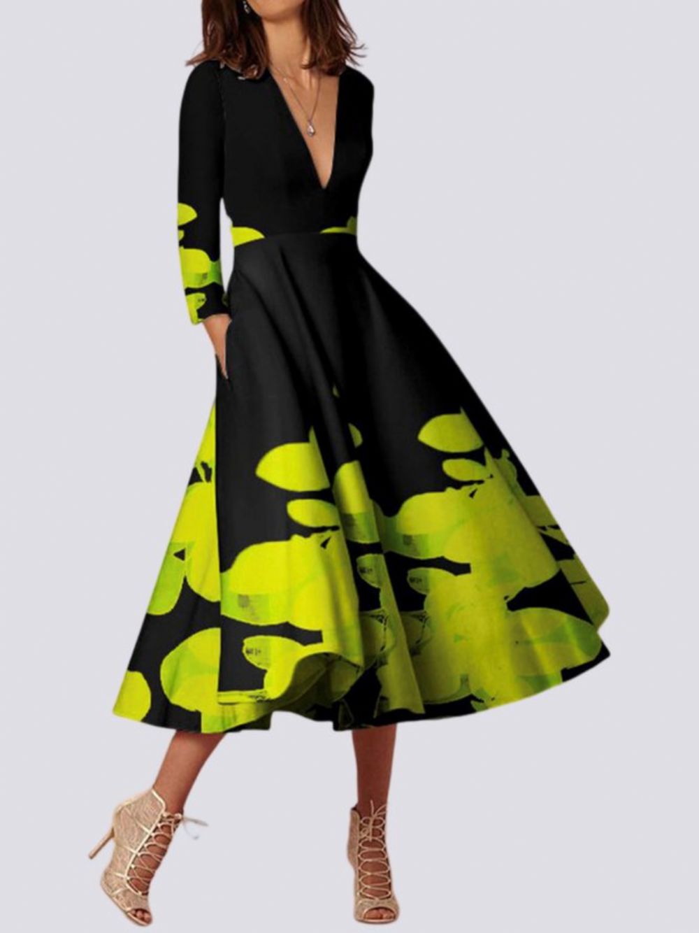 Abstracte Elegante Midi-Jurk Met Normale Pasvorm