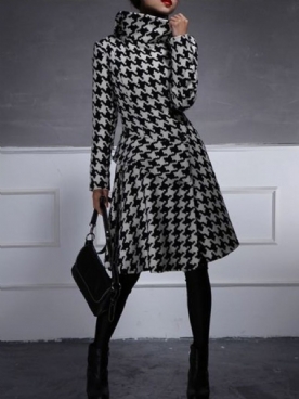 Coltrui Houndstooth Midi-Jurk Met Lange Mouwen