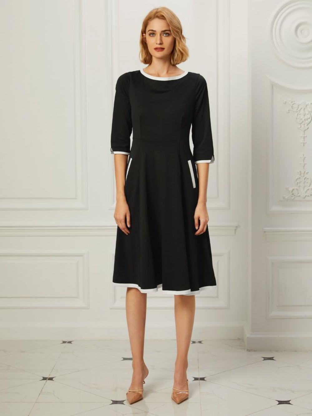 Effen Regular Fit Elegante Midi-Jurk