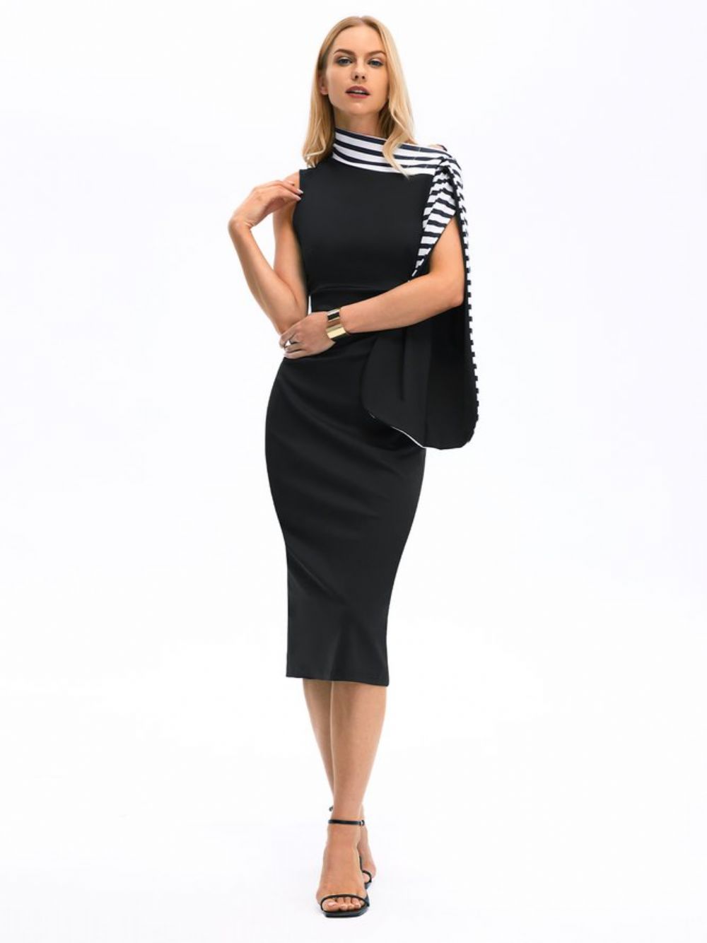 Elegante Bodycon Midi-Jurk Met Asymmetrische Hals