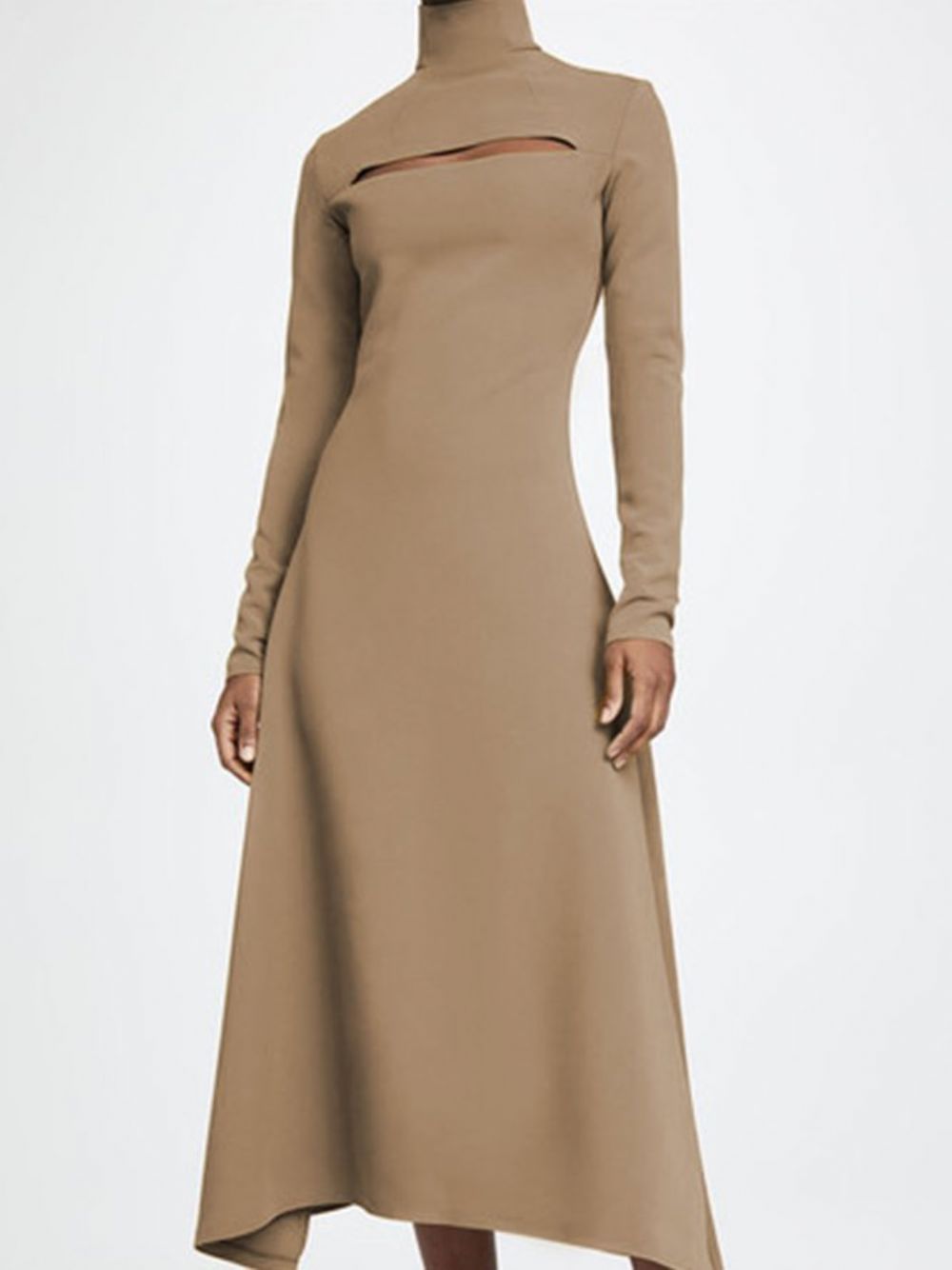 Elegante Maxi-Jurk Met Hoge Hals Normale Pasvorm