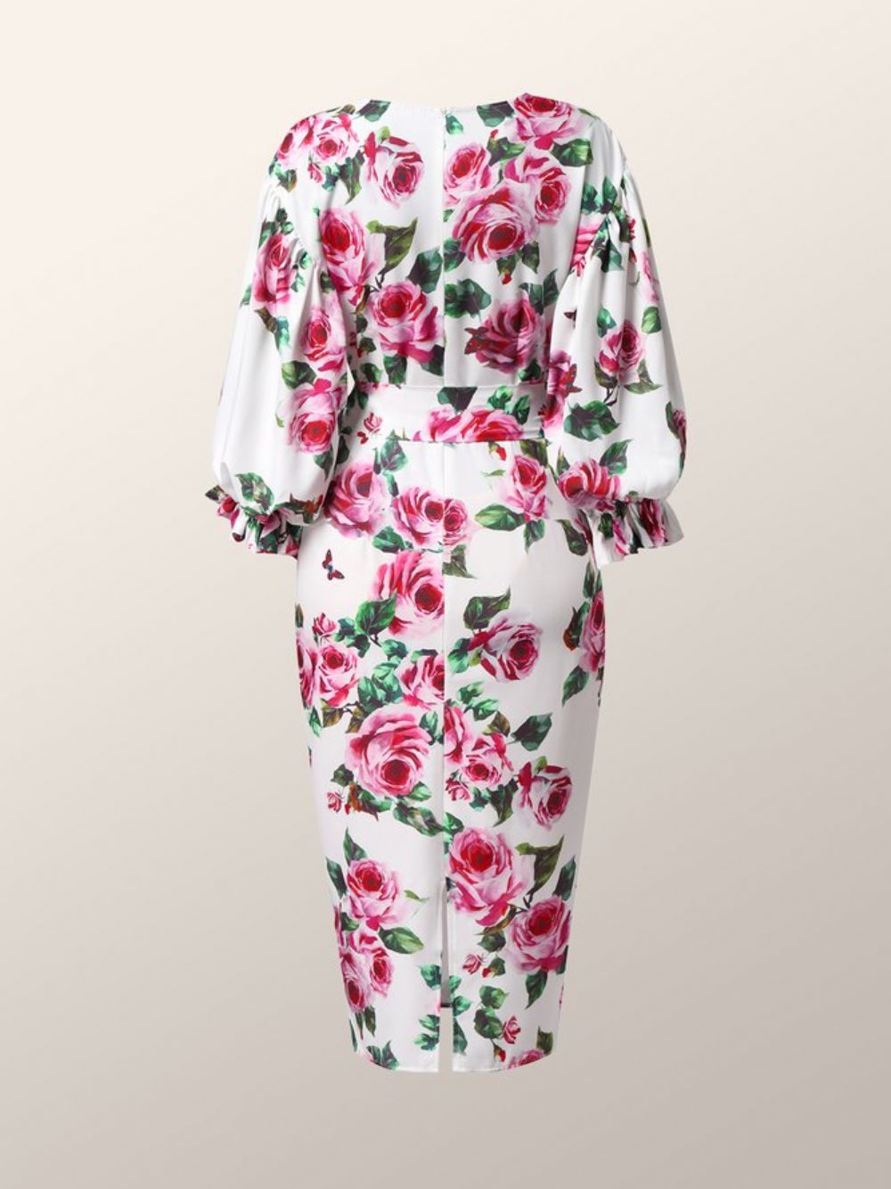 Elegante Midi-Jurk Met Lantaarnmouwen Regular Fit Bloemen