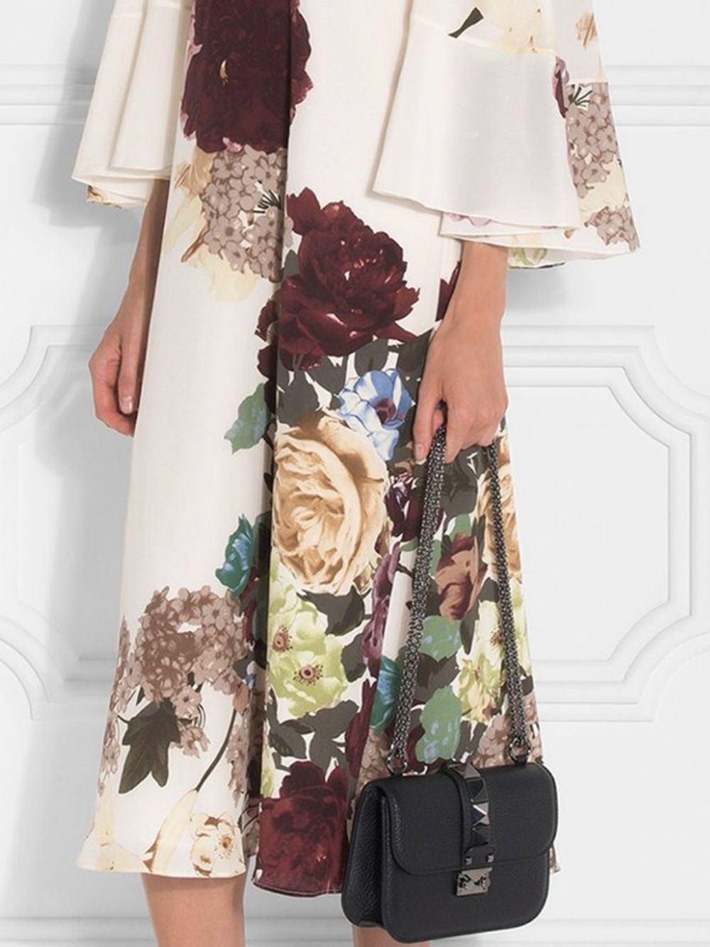 Elegante Midi-Jurk Met Ronde Hals Bloemen