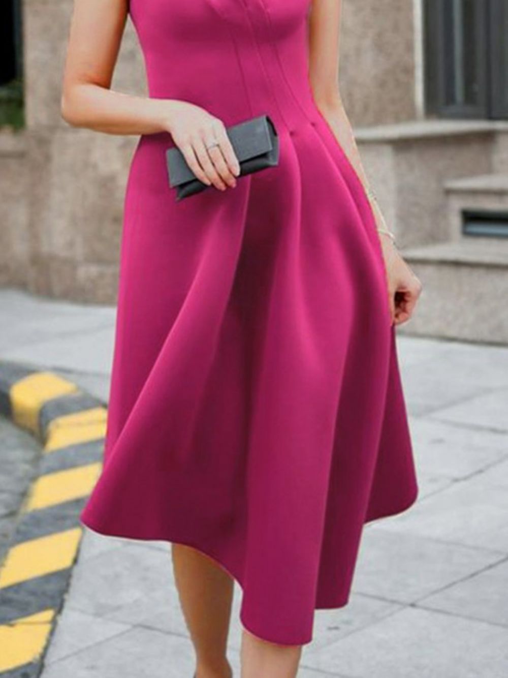 Elegante Mouwloze Effen Asymmetrische Midi-Jurk