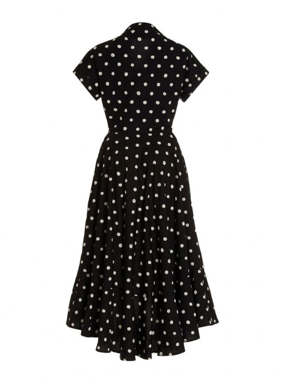 Elegante Polka Dots Revers Date Jurk Met Korte Mouwen