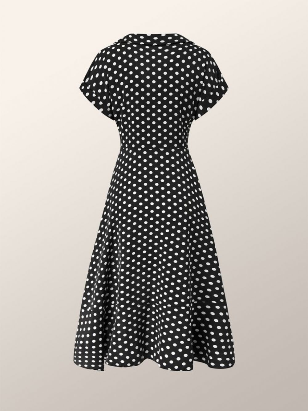 Elegante Polka Dots Revers Date Jurk Met Korte Mouwen