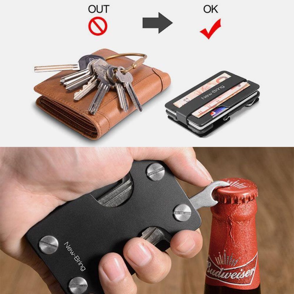 Heren Edc Rfid Aluminium Multifunctioneel Gereedschap Sleutelhanger Card Case Portemonnee Geldclip