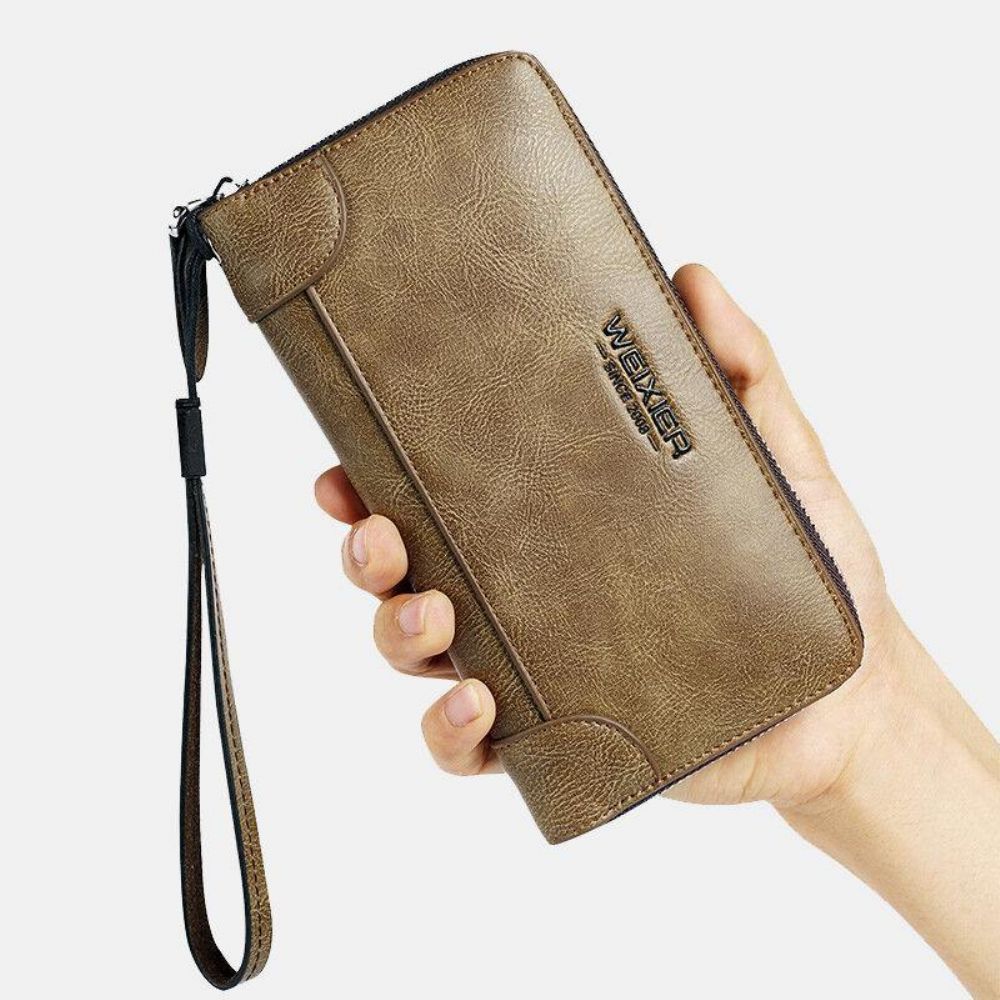 Heren Kunstleer Multi-Slots Retro Zakelijke Grote Capaciteit 5.5 Inch Telefoontas Clutch Portemonnee Kaarthouder Portemonnee