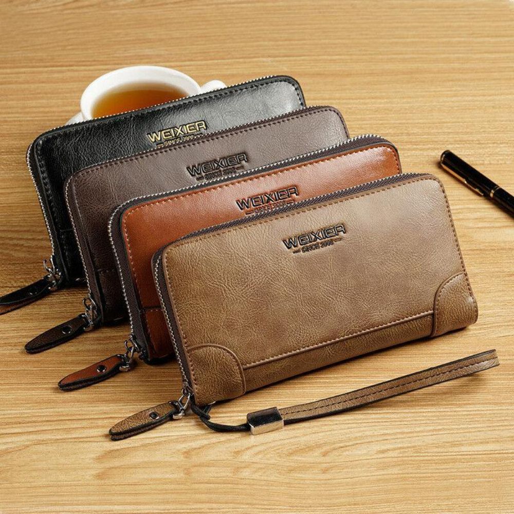 Heren Kunstleer Multi-Slots Retro Zakelijke Grote Capaciteit 5.5 Inch Telefoontas Clutch Portemonnee Kaarthouder Portemonnee