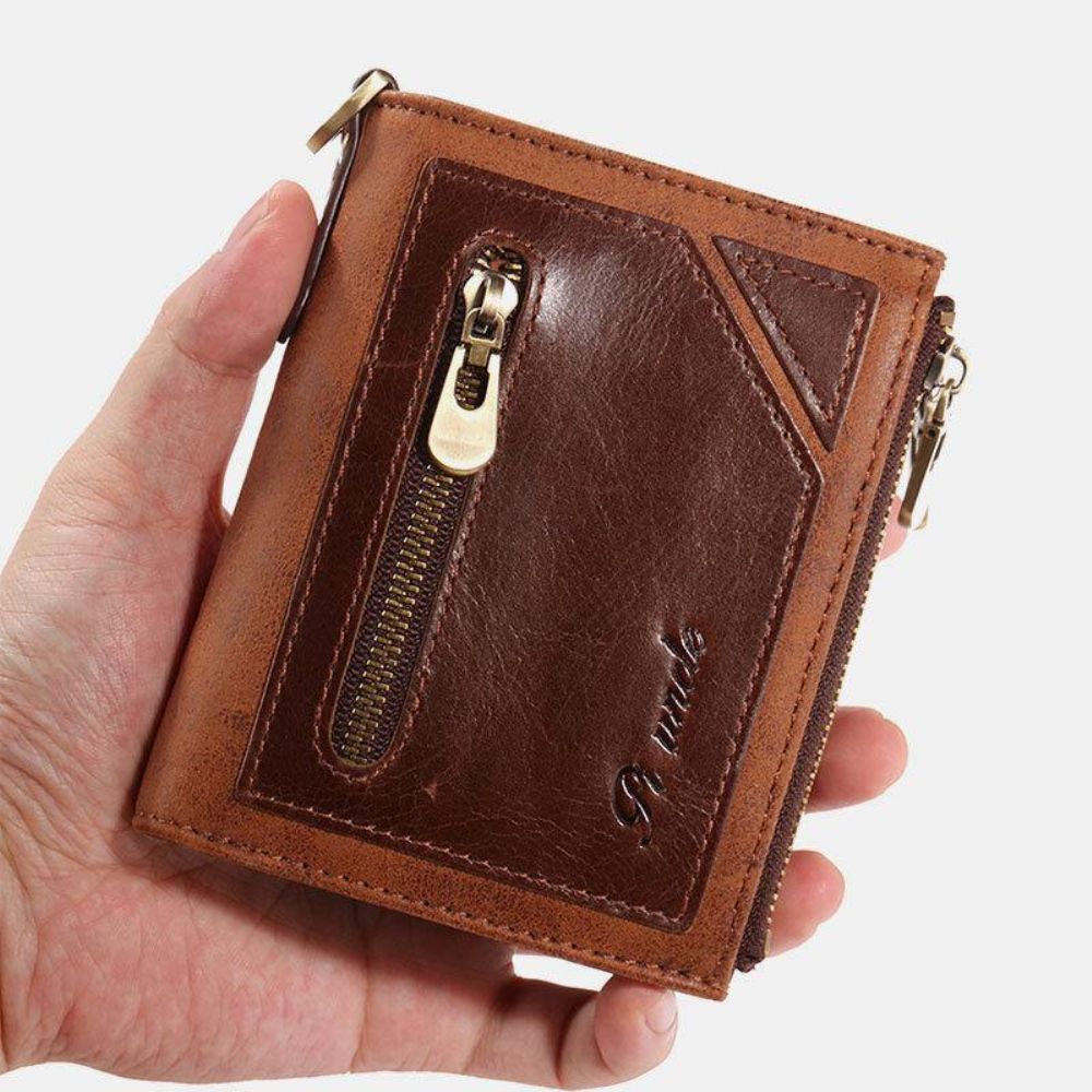 Mannen Bifold Rfid Anti-Diefstal Lederen Portefeuilles Korte Grote Capaciteit Multi-Card Slot Kaarthouder Portemonnee Geld Clip