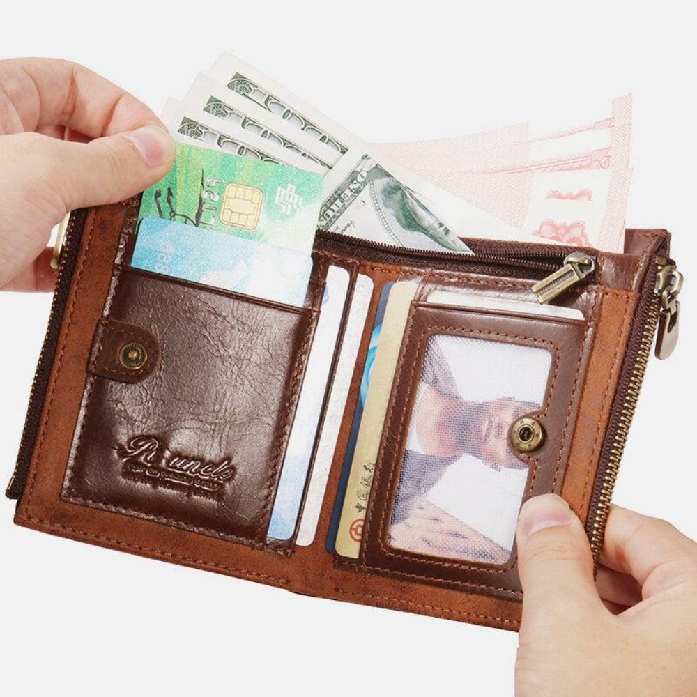 Mannen Bifold Rfid Anti-Diefstal Lederen Portefeuilles Korte Grote Capaciteit Multi-Card Slot Kaarthouder Portemonnee Geld Clip