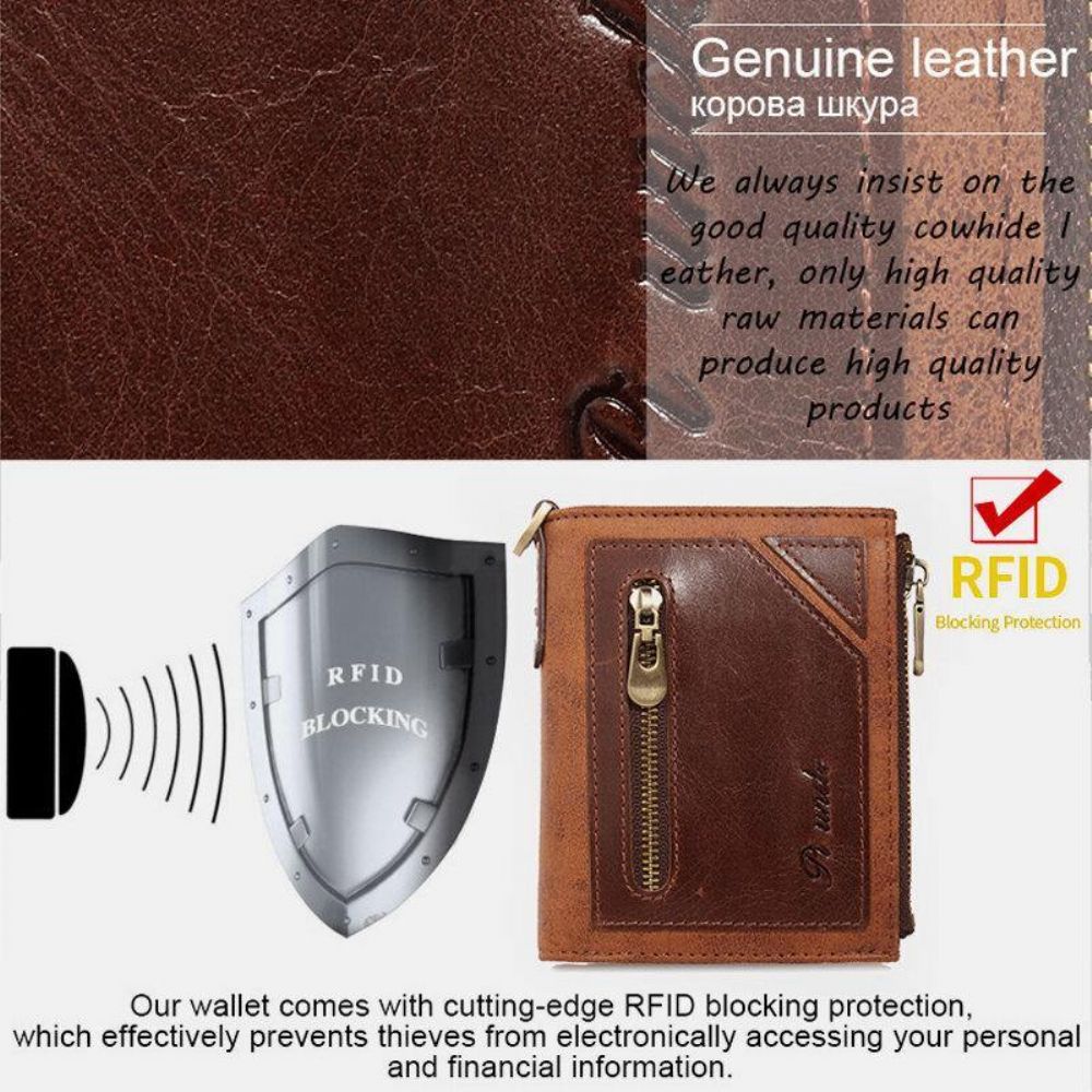 Mannen Bifold Rfid Anti-Diefstal Lederen Portefeuilles Korte Grote Capaciteit Multi-Card Slot Kaarthouder Portemonnee Geld Clip